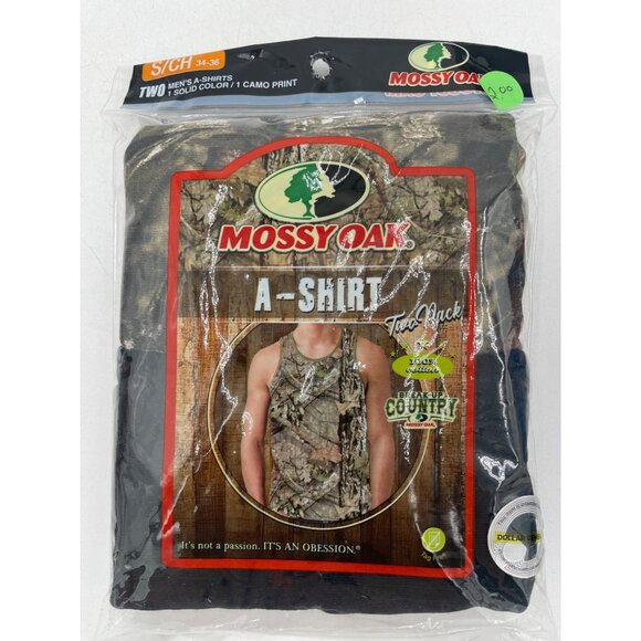 Mossy Oak Mens A-Shirt 2-Pack Camo Solid Cotton Tank Tops S Sleeveless Undershir - Picture 1 of 3